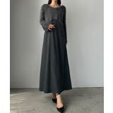 Aチャコール | Louere シャギーショートニット＋セミフレアキャミワンピースSET | Louere