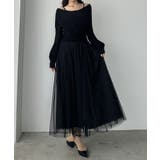 ブラック | Louere カシュクールニット+ラッフルチュールキャミワンピースSET | Louere