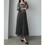 チャコール | Louere カシュクールニット+ラッフルチュールキャミワンピースSET | Louere