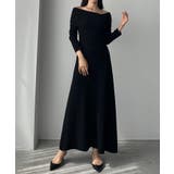 ブラック | Louere アシメネックフレアニットワンピース | Louere