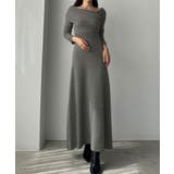 グレー | Louere アシメネックフレアニットワンピース | Louere