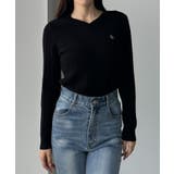 Louere Vネックロゴ刺繍ケーブルニットトップス | Louere | 詳細画像11 