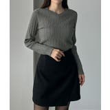 Louere Vネックロゴ刺繍ケーブルニットトップス | Louere | 詳細画像14 