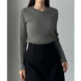 Louere Vネックロゴ刺繍ケーブルニットトップス | Louere | 詳細画像15 