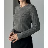 Louere Vネックロゴ刺繍ケーブルニットトップス | Louere | 詳細画像16 