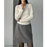 Louere Vネックロゴ刺繍ケーブルニットトップス | Louere | 詳細画像2 