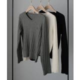 Louere Vネックロゴ刺繍ケーブルニットトップス | Louere | 詳細画像21 