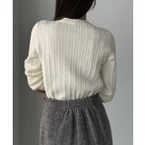 Louere Vネックロゴ刺繍ケーブルニットトップス | Louere | 詳細画像6 