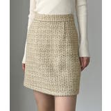 ベージュ | Louere ラメファンシーツイードミニスカート(インパン付き、ウール混) | Louere