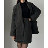 ダークグレー | Louere ヘリンボーンテーラードジャケット+ミニスカートSET | Louere