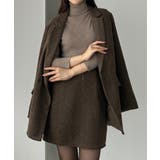 ダークブラウン | Louere ヘリンボーンテーラードジャケット+ミニスカートSET | Louere