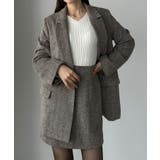 ライトブラウン | Louere ヘリンボーンテーラードジャケット+ミニスカートSET | Louere