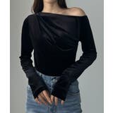 ブラック | Louere ワンショルドレープベロアトップス | Louere