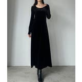 ブラック | Louere 前後2wayベロアセミフレアワンピース(薄手、裏地無し) | Louere