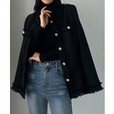 ブラック | Louere ウエストシェイプラメツイードジャケット | Louere