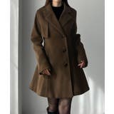 ブラウン | Louere ミドル丈ウエストシェイプフレアコート | Louere