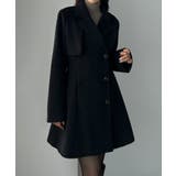 ブラック | Louere ミドル丈ウエストシェイプフレアコート | Louere