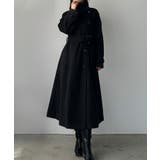 ブラック | Louere 2wayハイネックウールライクウエストシェイプフレアコート | Louere