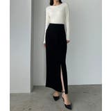 ブラック | Louere ポケットデザインファスナースリットIラインポンチスカート | Louere