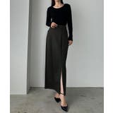 チャコール | Louere ポケットデザインファスナースリットIラインポンチスカート | Louere