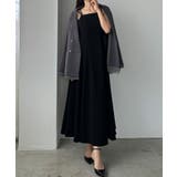 ブラック | Louere ダブルストラップフレアキャミワンピース | Louere