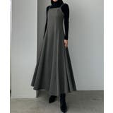 チャコール | Louere ダブルストラップフレアキャミワンピース | Louere