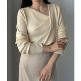 アイボリー | Louere ドレープアシメネックニットトップス | Louere