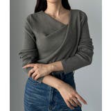 チャコール | Louere ドレープアシメネックニットトップス | Louere