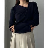 ネイビー | Louere ドレープアシメネックニットトップス | Louere