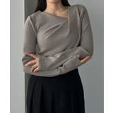 グレー | Louere ドレープアシメネックニットトップス | Louere