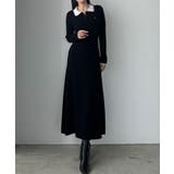 ブラック | Louere ロゴ刺繍ニットポロフレアワンピース | Louere