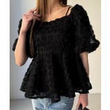 ブラック | Louere 2wayフラワーチュールペプラムトップス | Louere