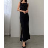 ブラック | Louere ドレープ前ファスナースリットキャミワンピース【一部ぺチスカートセッ… | Louere