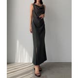チャコール | Louere ドレープ前ファスナースリットキャミワンピース【一部ぺチスカートセッ… | Louere