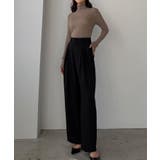 ブラック | Louere 薄手とろみ生地センタータックワイドパンツ | Louere