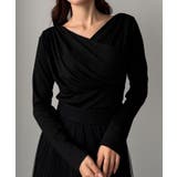 ブラック | Louere 薄手カシュクールドレープカットソートップス | Louere