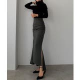 チャコール | Louere サイドギャザーマーメイドポンチスカート(裏無し) | Louere