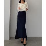 ネイビー | Louere サイドギャザーマーメイドポンチスカート(裏無し) | Louere