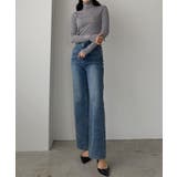 ライトブルー | Louere ストレッチハイウエストストレートデニムパンツ | Louere