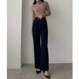 ワンウォッシュ | Louere ストレッチハイウエストストレートデニムパンツ | Louere