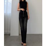 Louere ハイウエストファスナーデザインストレッチストレートデニムパンツ | Louere | 詳細画像10 