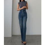 ライトブルー | Louere ハイウエストファスナーデザインストレッチストレートデニムパンツ | Louere