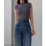 Louere ハイウエストファスナーデザインストレッチストレートデニムパンツ | Louere | 詳細画像2 