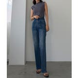 Louere ハイウエストファスナーデザインストレッチストレートデニムパンツ | Louere | 詳細画像4 