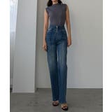 Louere ハイウエストファスナーデザインストレッチストレートデニムパンツ | Louere | 詳細画像5 