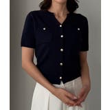 Louere キーネックゴールドボタン半袖ニットカーディガン | Louere | 詳細画像10 
