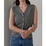 チャコール | Louere 金ボタンウエストシェイプニットベスト | Louere