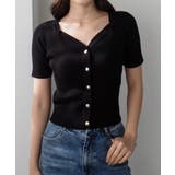 ブラック | Louere ゴールドボタンリブニットトップス | Louere