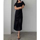ブラック | Louere スリットパフスリーブワンピース | Louere