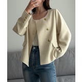 アイボリー | Louere ノーカラーゴールドボタンジャケット | Louere